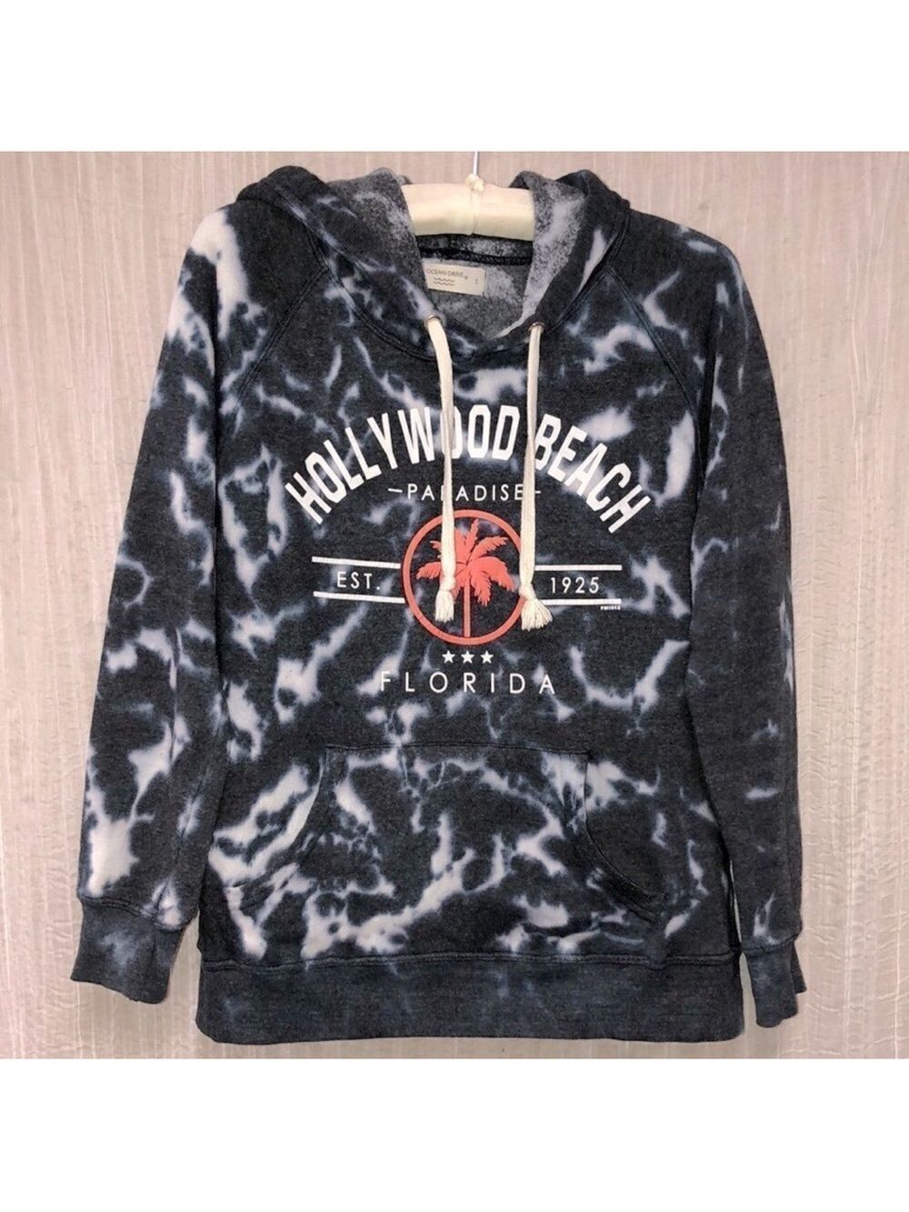 Ocean Drive S Hollywood Beach FL Navy Blue Cloud Tie Dye Cotton Blend Hoodie